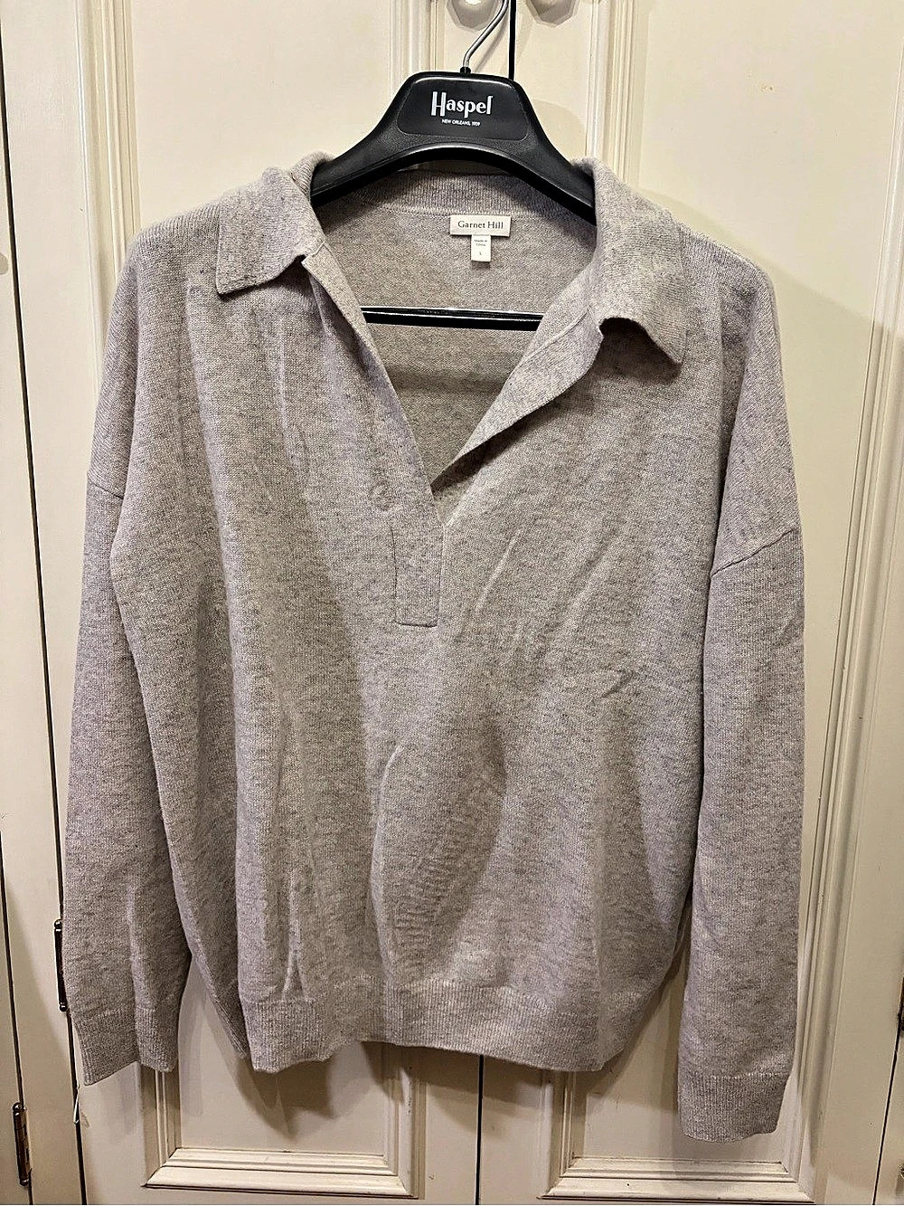Garnet Hill Essential Cashmere Polo Sweater Gray Large